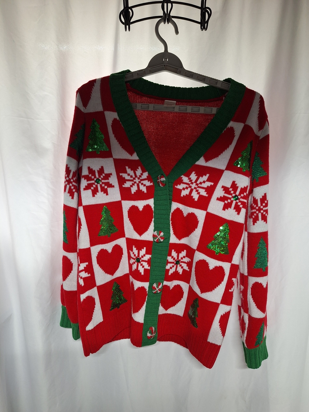Holiday Time Red White and Green Christmas Cardigan Sweater